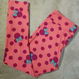 LuLaRoe x Disney Minnie Mouse Pink Polka Dot Leggings Tall & Curvy 12-18 Lounge